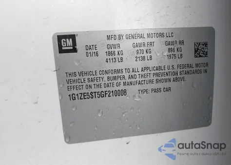 2016 Chevrolet Malibu 1Lt из США, поврежденный, VIN 1G1ZE5ST5GF210008